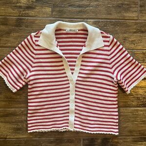 Abercrombie & Fitch Crochet Polo Crop Button-Up Sweater